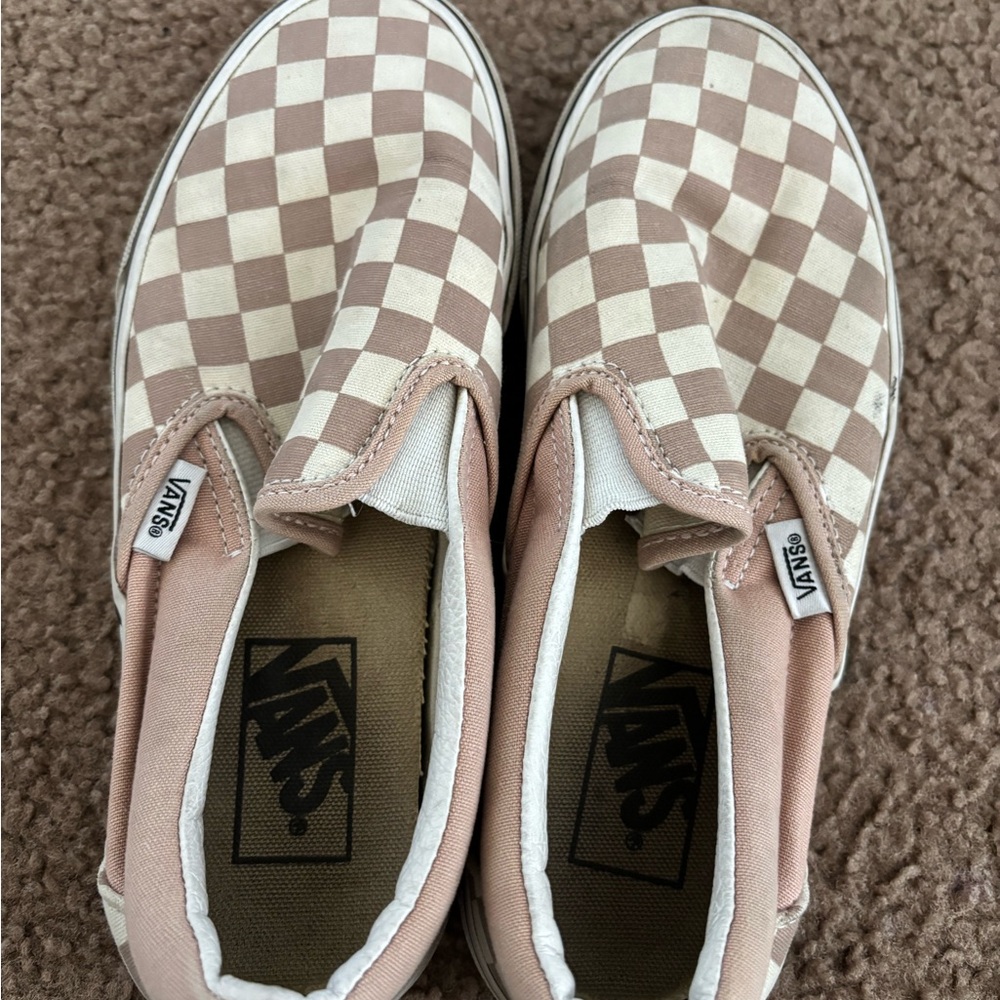 Vans Kids Checkered Slip-On Shoes - Pink and White